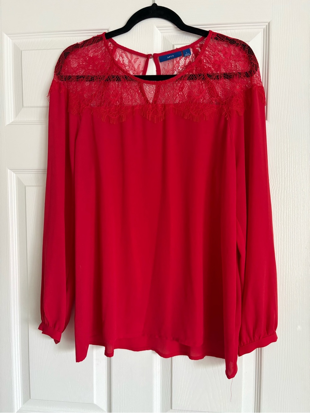 Apt. 9 Red Lace Yoke Long Sleeve Blouse